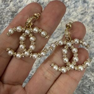 Ch*anel Elegant Gold and Pearl Earrings